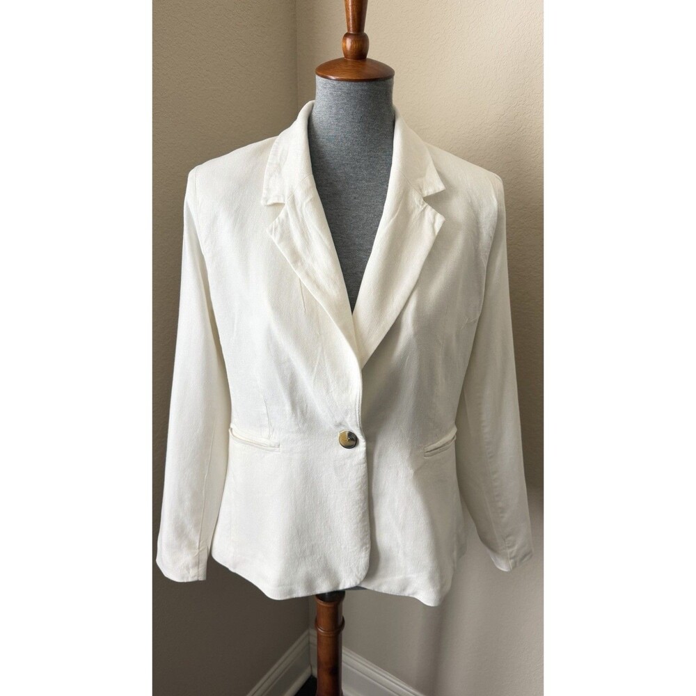 Free Assembly Women's Size Medium Ivory Single Breasted Linen Blend Blazer